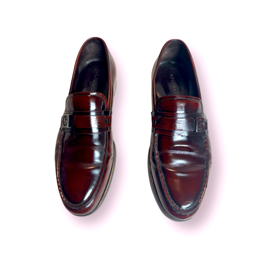 Giorgio Armani Made In Italy  logo Bordeux  mens leather dress shoes  sz 5.5